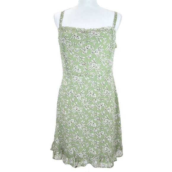 Lush Dresses & Skirts - Lush Green Floral Mini Spaghetti Strap Sundress Lined Size L Casual Beach Summer